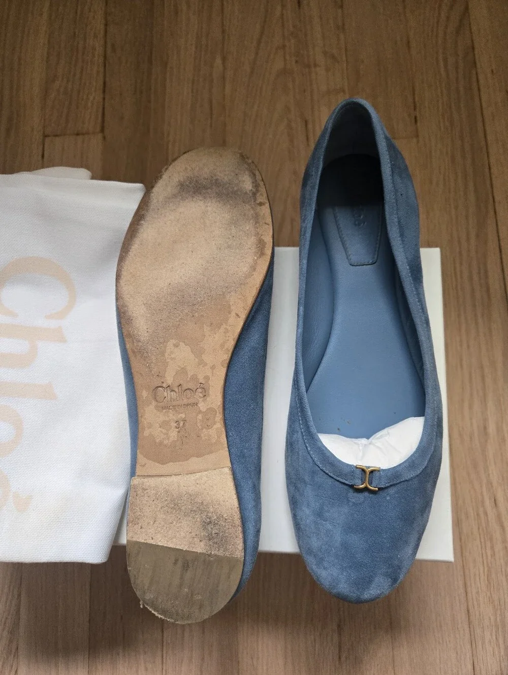 Chloe Blue Suede Ballet Flats - Blue, size 7 - Picture 3 of 3